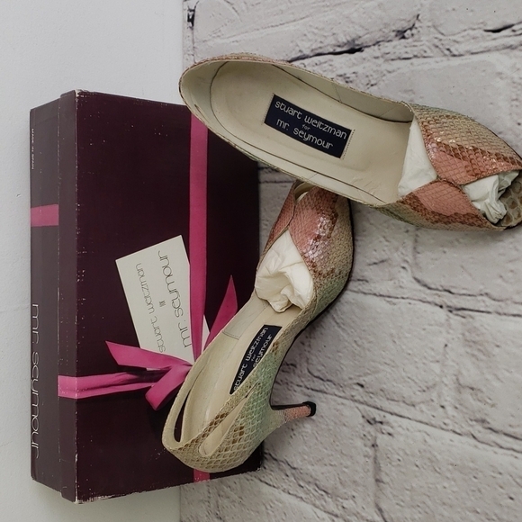 STUART Weitzman For Mr Seymour Snake Skin Peeptoe Heels 8.5 Multicolor in Box EU - Picture 1 of 16
